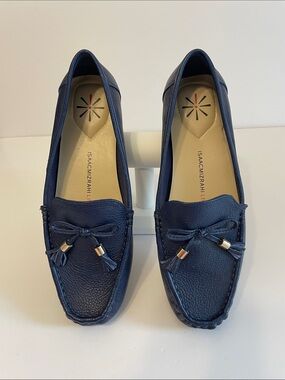 Isaac Mizrahi Navy Leather Tassel Driving Loafers/Moccasins
